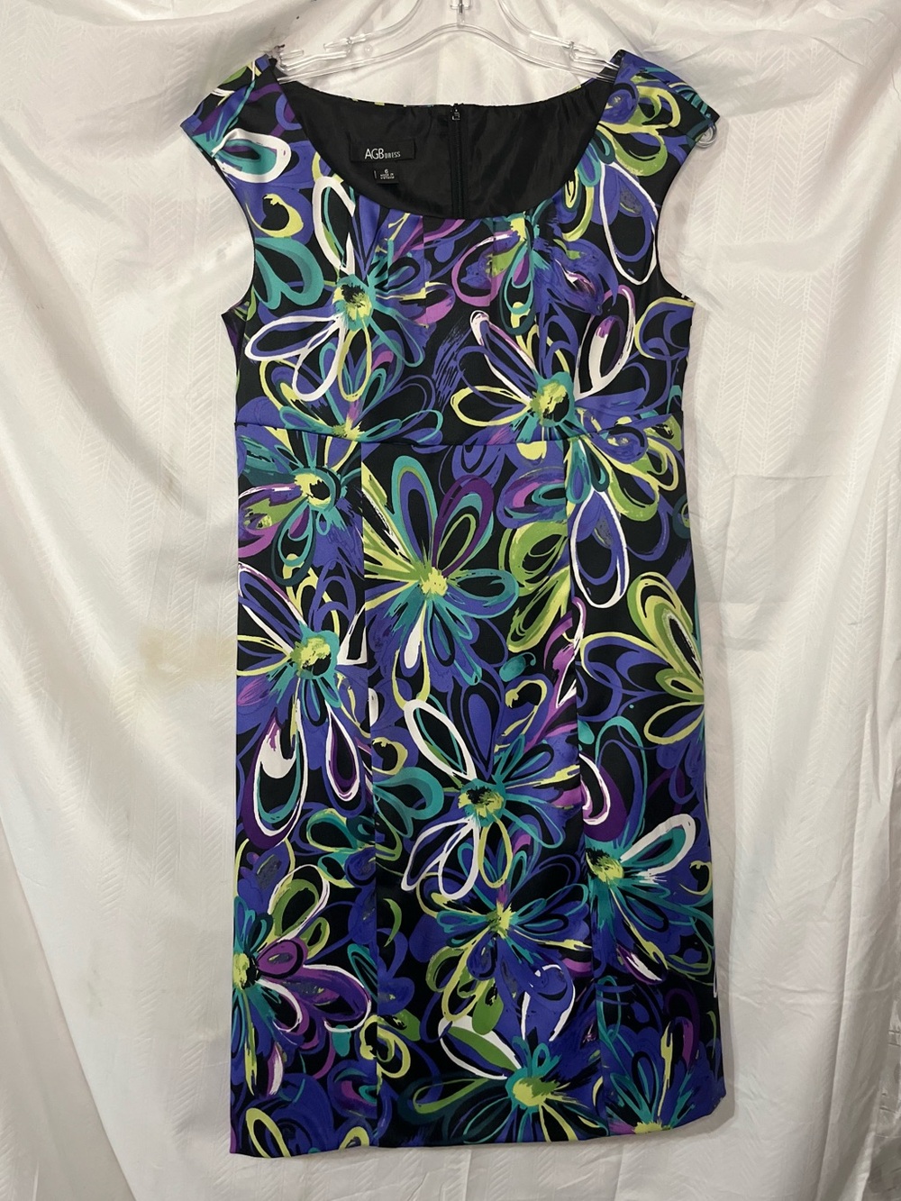 AGB Multicolor Floral Midi Dress Vibrant  purp, Green & Blue  Sleeveless Size 6